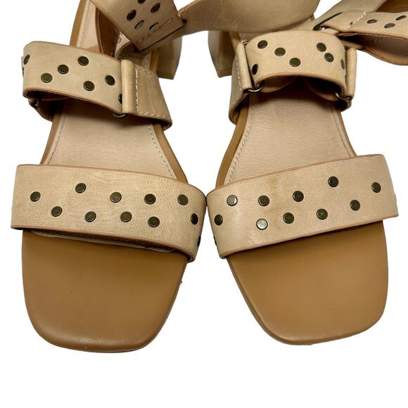 Kelsi Dagger Studded Block Heel Sandal SZ 7.5 Strappy Buckle Nude Coquette Chic - Picture 5 of 14